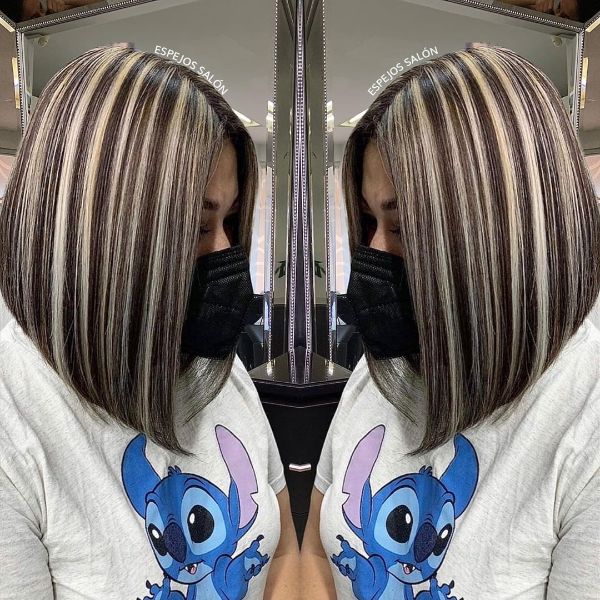 Center-Parted Bob with Chunky Highlights