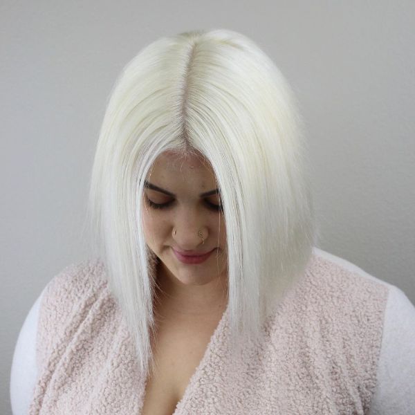 White Blonde Straight Middle Part Bob