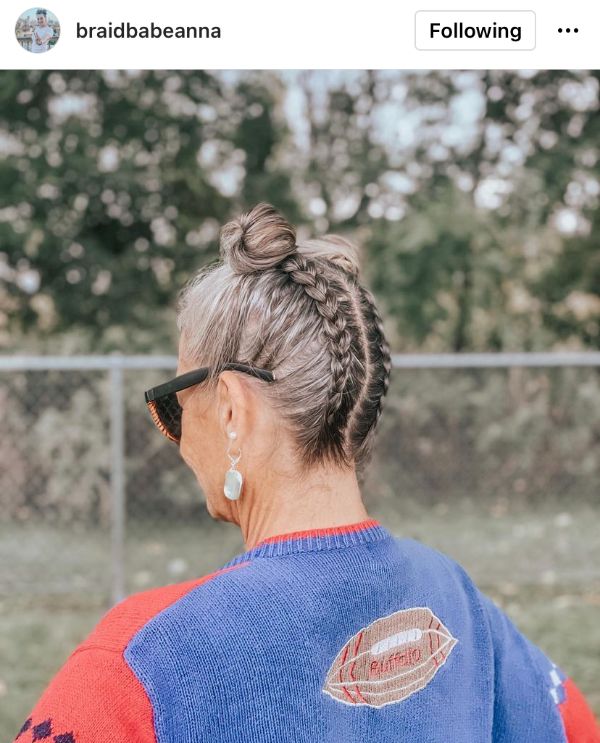 Gray Braids with Space Buns for Older Women