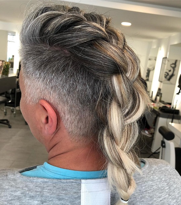 Gray Braided Mohawk with Shaved Sides