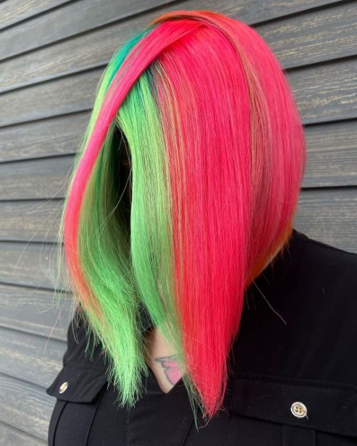 long bob pink and green watermelon colored