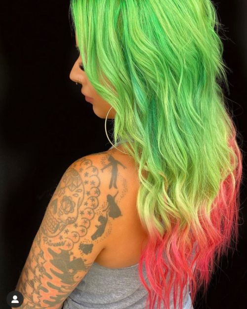 hair ombre green to pink