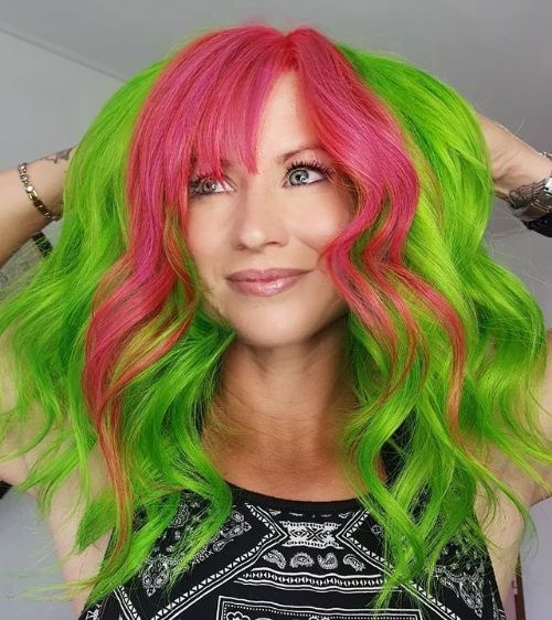 watermelon pink and green hair