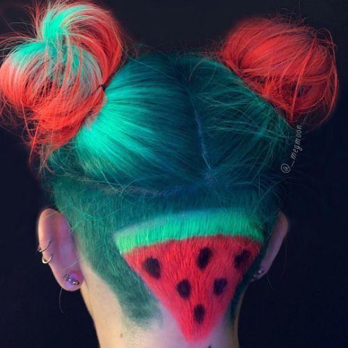 two space buns and watermelon undercut for women