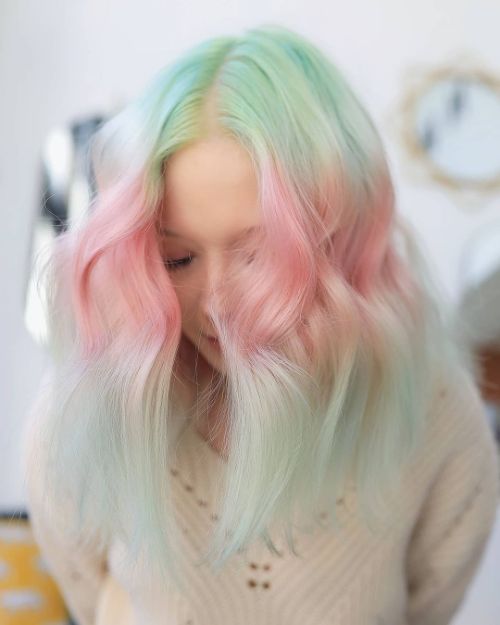 pastel watermelon hair color idea green and pink