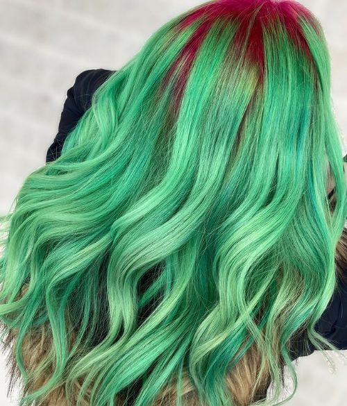 watermelon green and pink hair