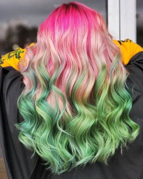 watermelon green and pink hair