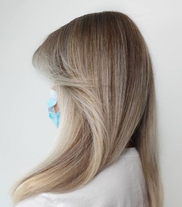 white chocolate hair with flipped bangs