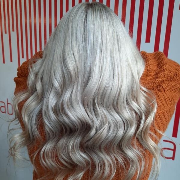 mid-back length curled white chocolate hair