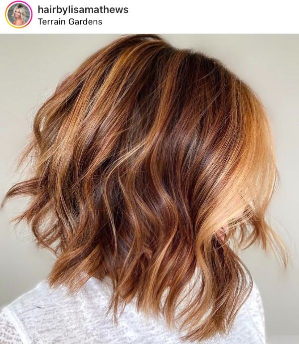 dark pumpkin spice hair with blonde highlights