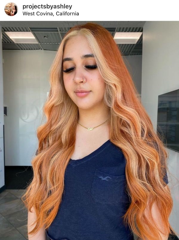 pumpkin spice hair with strawberry blonde money pieces