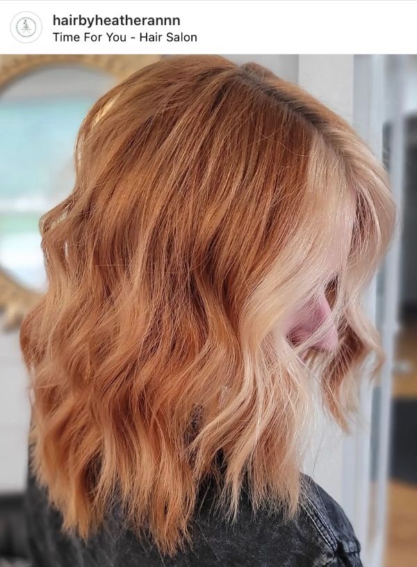 pumpkin spice hair long bob with blonde highlights