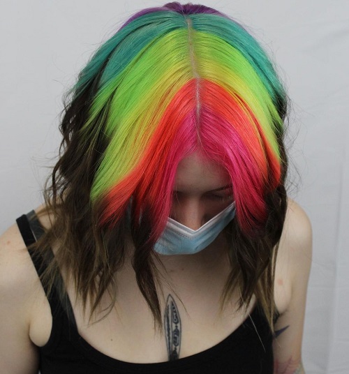 Brown Hair Colored Rainbow Roots