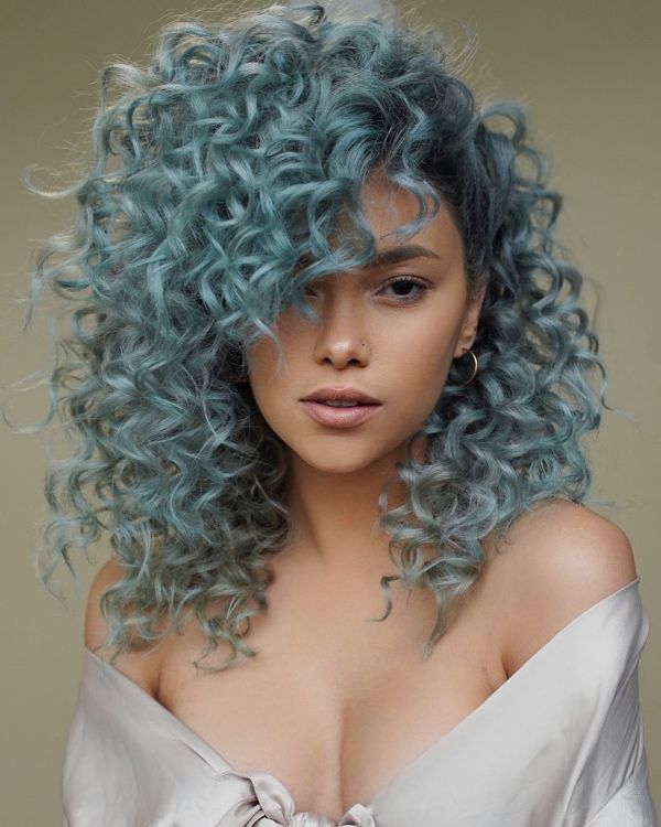 denim blue hair light and curly