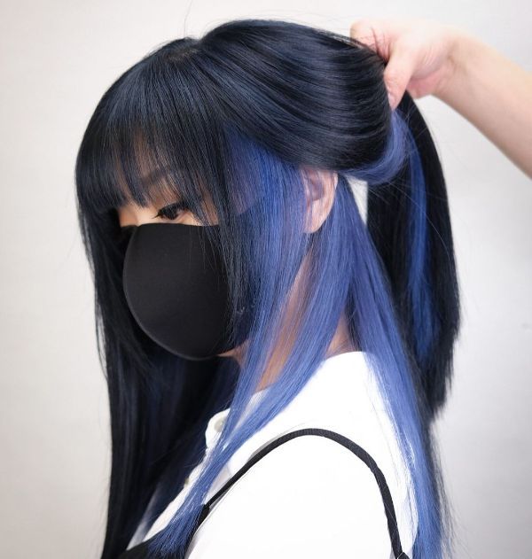 denim blue hair underneath with black hair