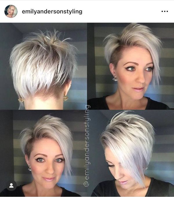 short fine hair side swept with bangs and undercut two-tone