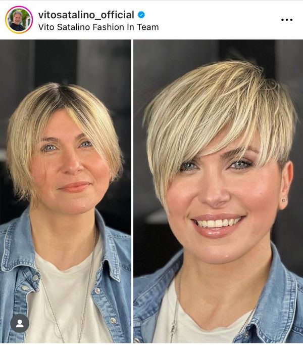 short fine hair pixie with side swept bangs