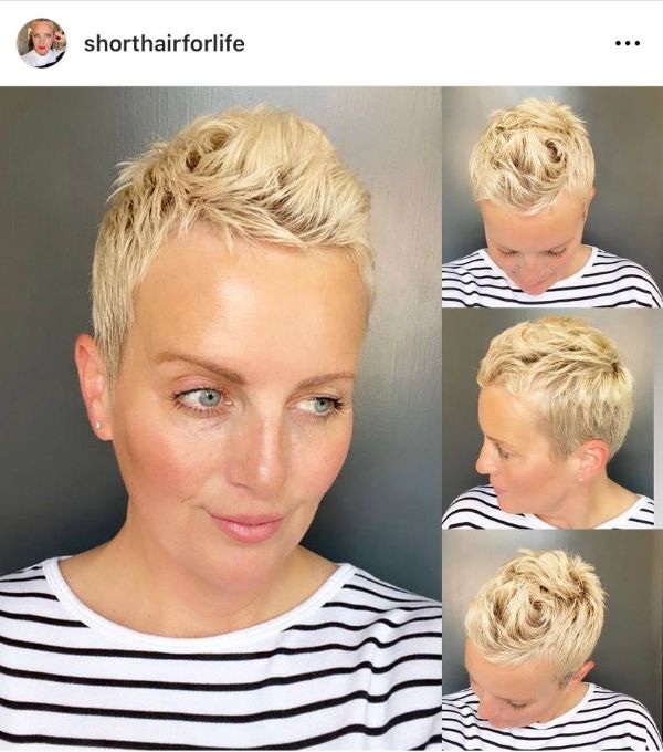 short fine hair blonde pixie with voluminous top section