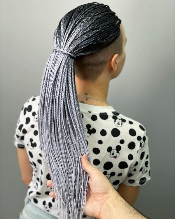 Gray Braids and Shaved Nape