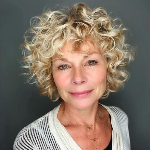 Blonde Short Curly Haircut for Women over 60