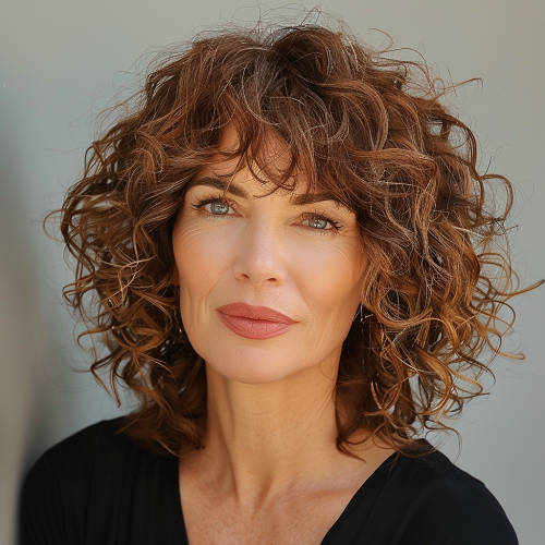 Auburn curly bob women over 50