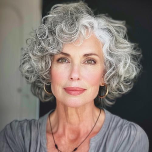 Silver Curly Pixie Hairstyle for Women over 60