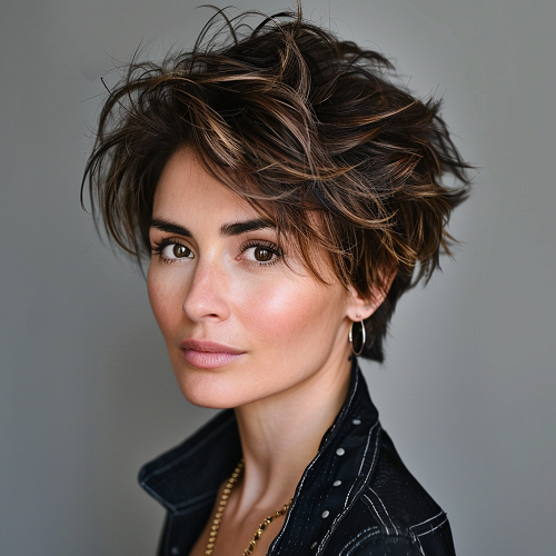 Voluminous Textured Pixie with Feathered Layers Woman over 40