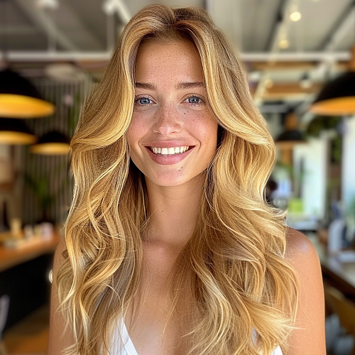 sun-kissed golden blonde highlights