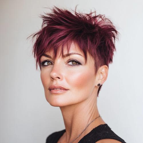 short spiked pixie cut short hairstyle older woman