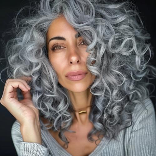 Silver Long Curly Hair for Women over 60