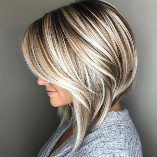 Medium Layered Bob with Platinum Highlights