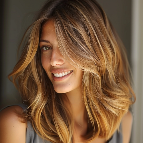 golden brown hair with honey blonde highlights