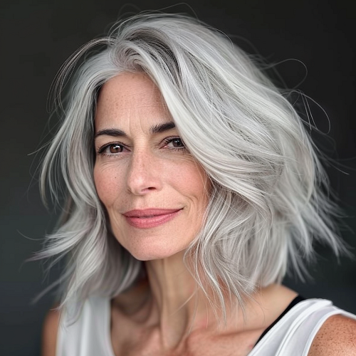 short gray wispy layered bob over 60