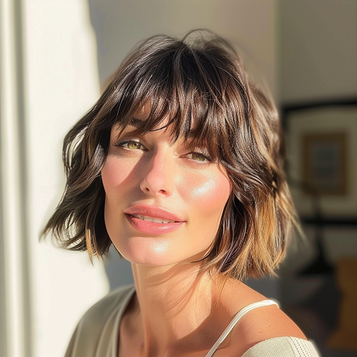 Balayage Ombre Fine Hair Bob with Bangs