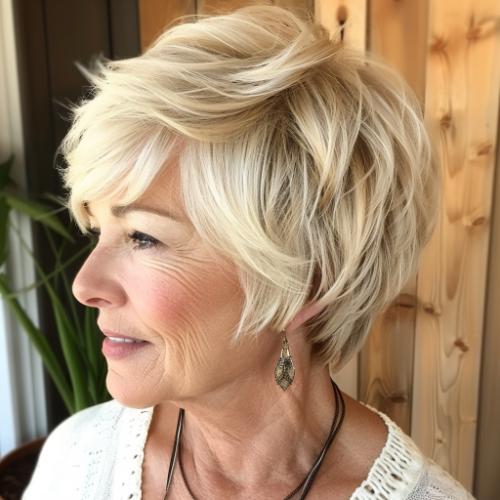 Layered short cut for fine hair on an older woman