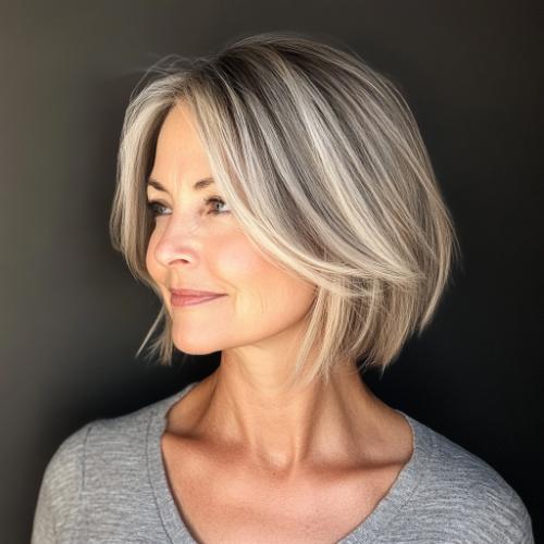 short textured straight hair bob short hairstyle older woman