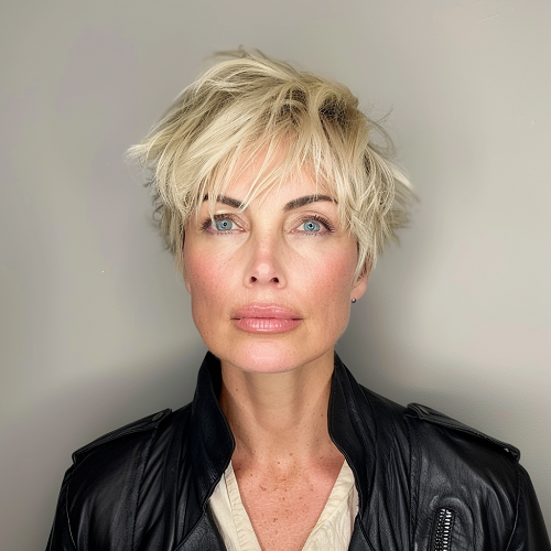 Modern Blonde Pixie with Short Bangs Woman Over 40