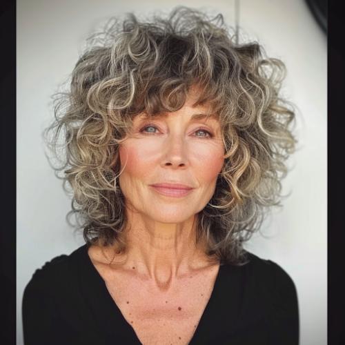 Caramel Wavy Curly Hairstyle for Women over 60