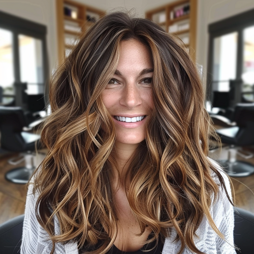 warm chocolate truffle brown hair with blonde highlights chunky streaks