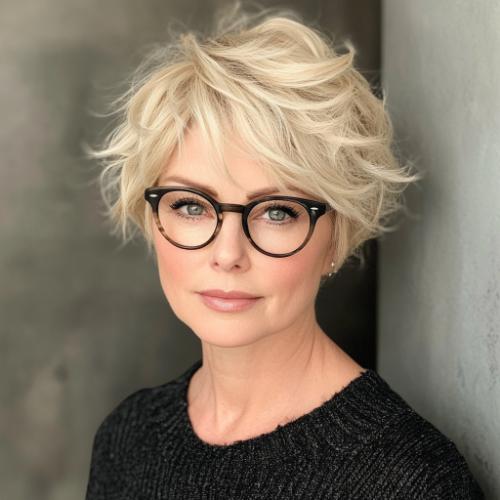 short wavy pixie short haircut older woman