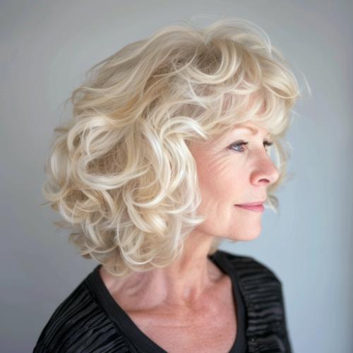 Blonde Layered Curly Haircut for Women over 60