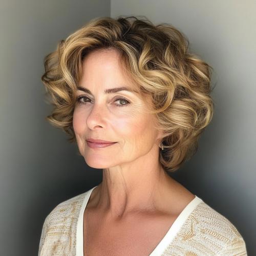 short golden waves short hair older woman