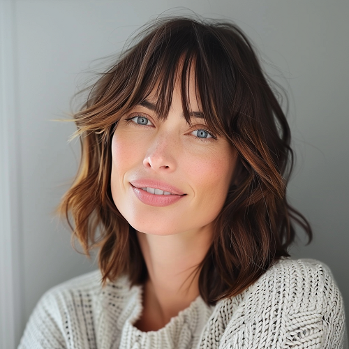 tousled bob with bangs on a woman over 40