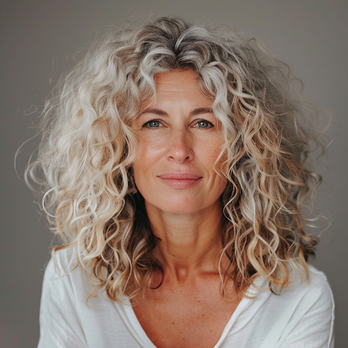 Natural curly hairstyle over 50