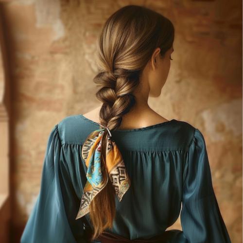 Long Hair Braid with a Scarf