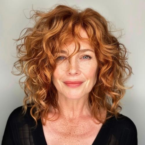 Shaggy Curly Hairstyle for Women over 60