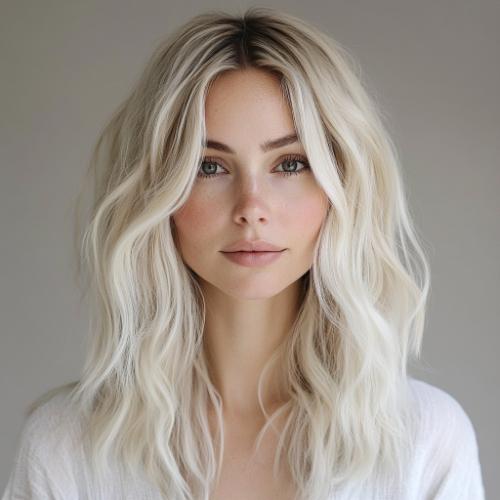 Medium Platinum Blonde Waves with Long Layers