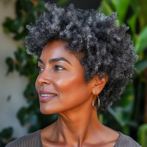 natural very short afro short haircut older woman