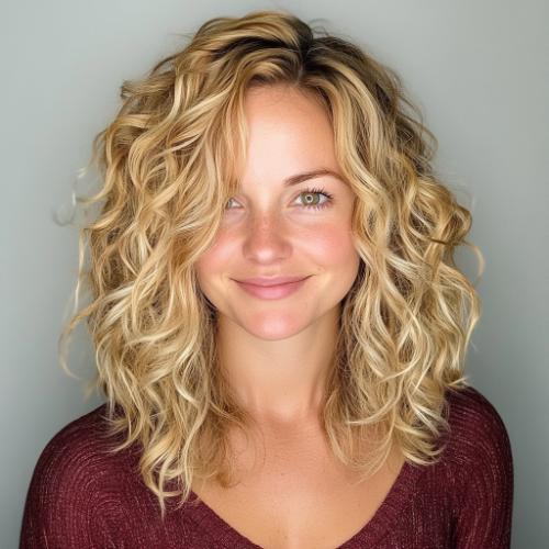 Shoulder-Length Golden Blonde Curls with Layers