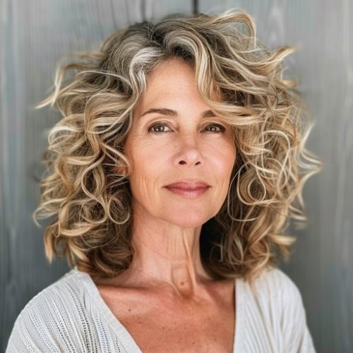 Sandy Blonde Curly Haircut for Women over 60